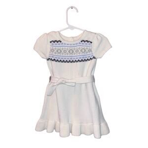 Crazy 8 White Blue Belted Short Sleeve Sweater Dress Toddler Girl 18-24 Months